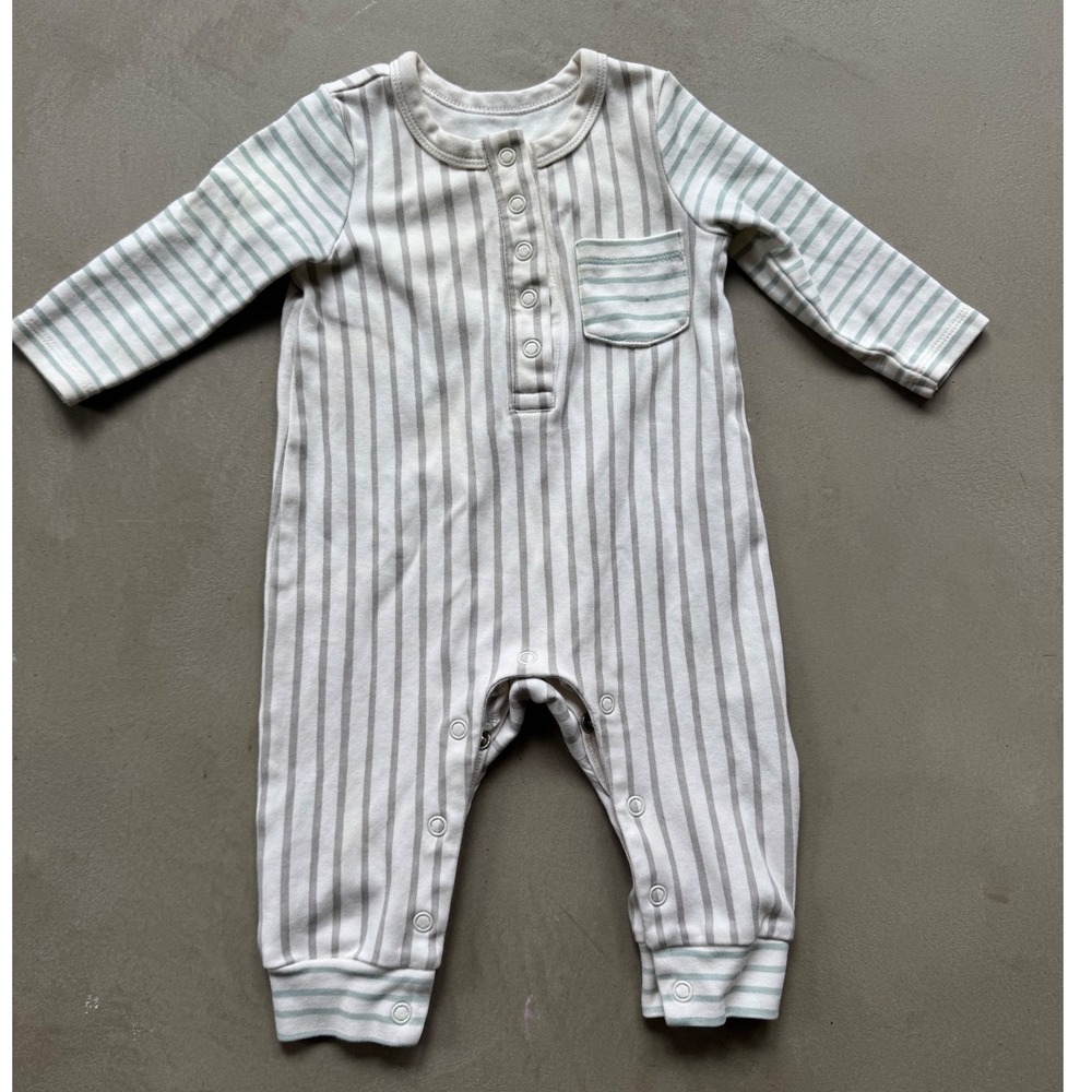 Pehr Baby Striped Romper Organic Cotton Gray White One-Piece Bodysuit